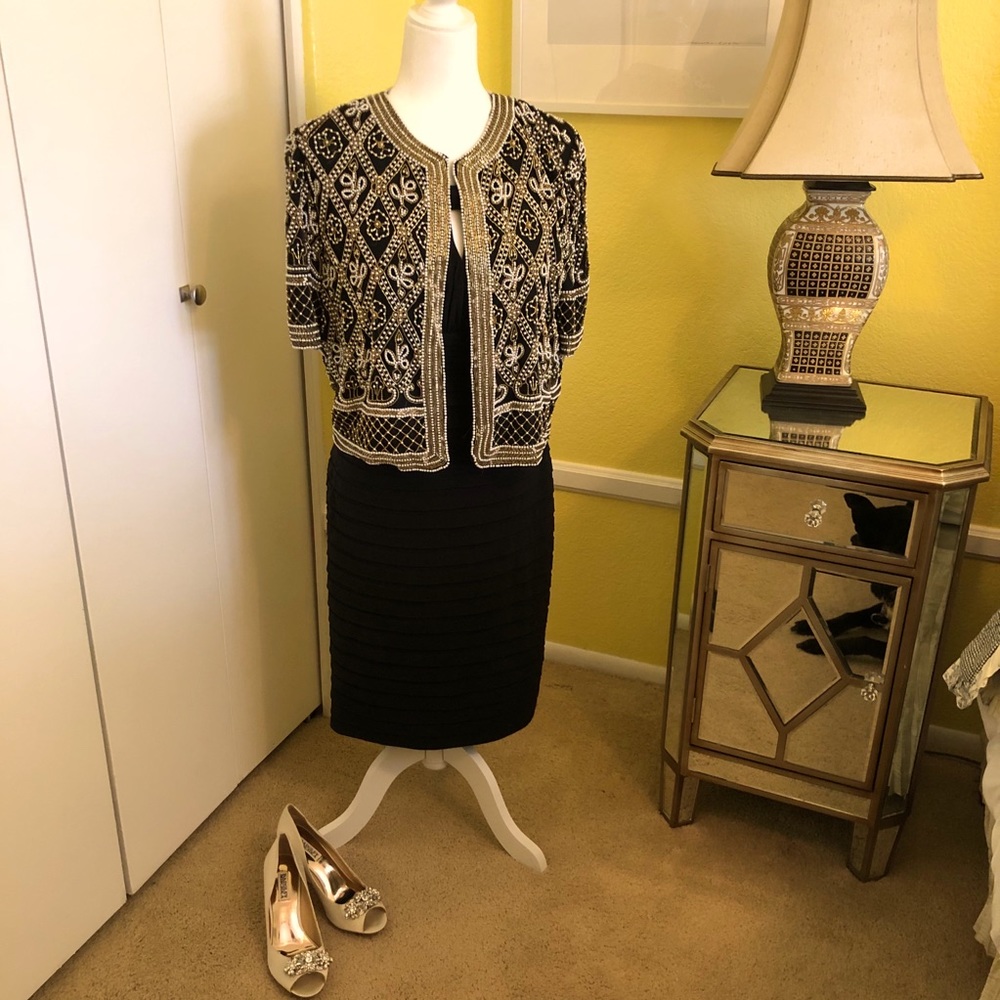 Vintage beaded Lawrence Kazar silk jacket sz XL